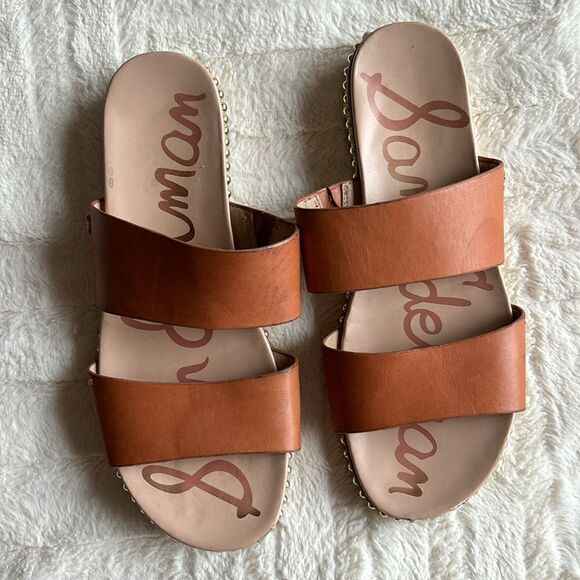 Sam Edelman Asha Slide Natural Buff brown leather slide sandals size 9 - Picture 2 of 9